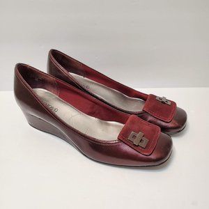 Joan & David Burgundy Shoes, Suede Buckle Detail, Size 9M